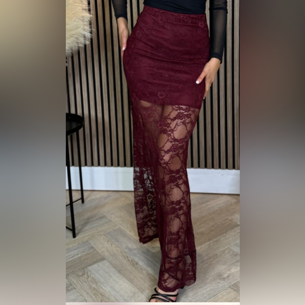 stoosh long skirt burgundy Elegant Burgundy Lace women